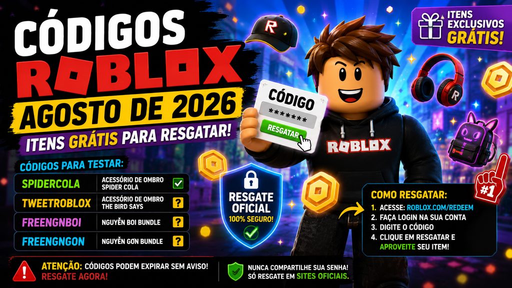 Códigos Roblox em agosto de 2026: veja itens grátis para resgatar