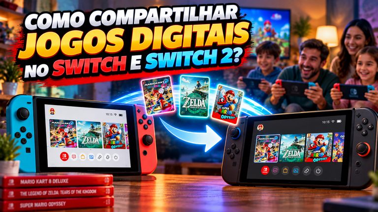 Como compartilhar jogos digitais no Nintendo Switch e Switch 2?