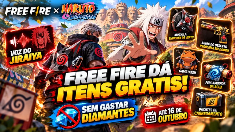Free Fire está dando recompensas de Naruto; veja o que conseguir sem gastar diamantes