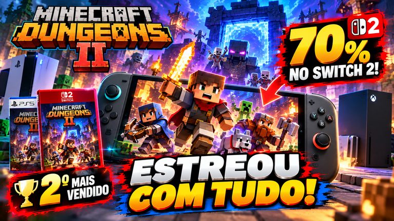 Minecraft Dungeons II estreia forte e Switch 2 domina as vendas