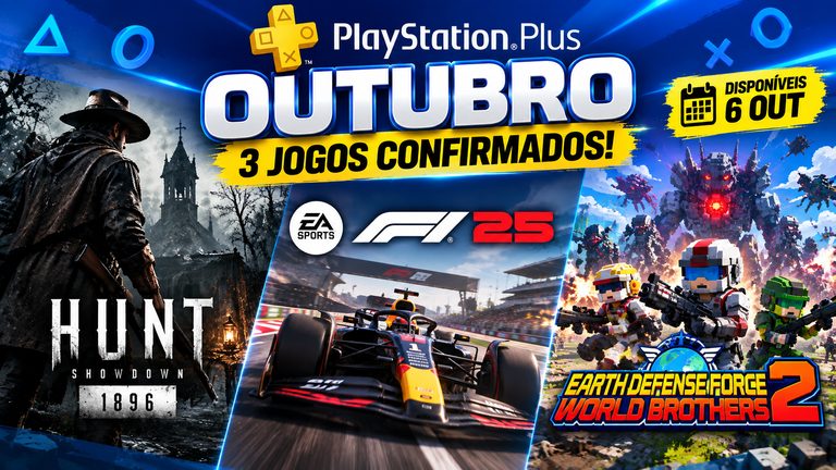 PS Plus de outubro tem F1 25 e mais dois jogos; veja quando baixar